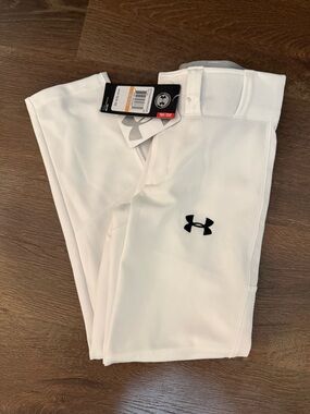 Under Armour White Performance Pants with Black Logo Baseball Pants